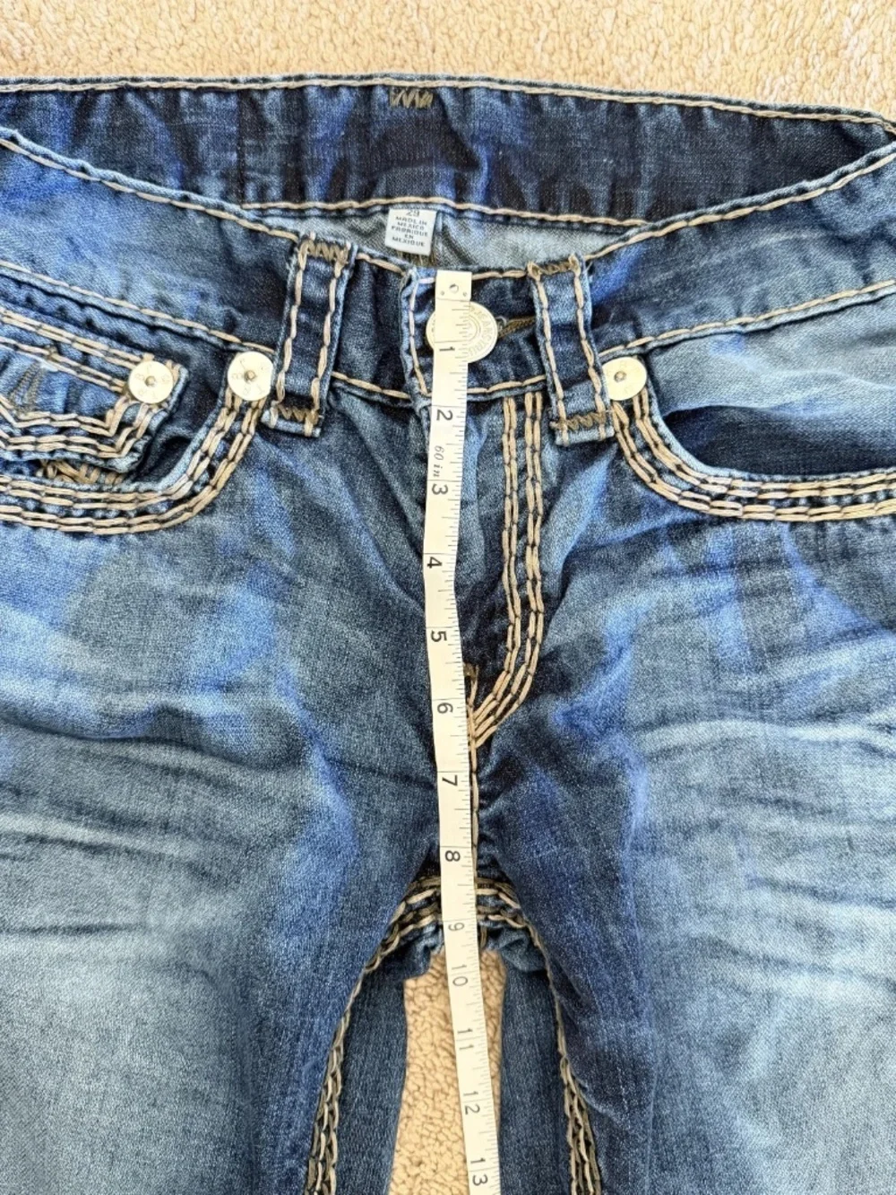 Vtg True Religion Ricky Straight Flap Super QT ThickStitch Mens Jeans 29x27 Hemd